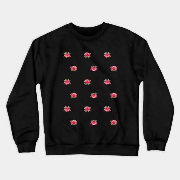 Dark Open Simple Protea Pattern Crewneck Sweatshirt by maak and illy